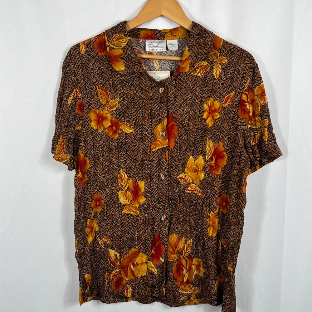 VINTAGE 90’s Kathie Lee Collection Autumn Floral Shirt Women’s 14 Short Sleeve